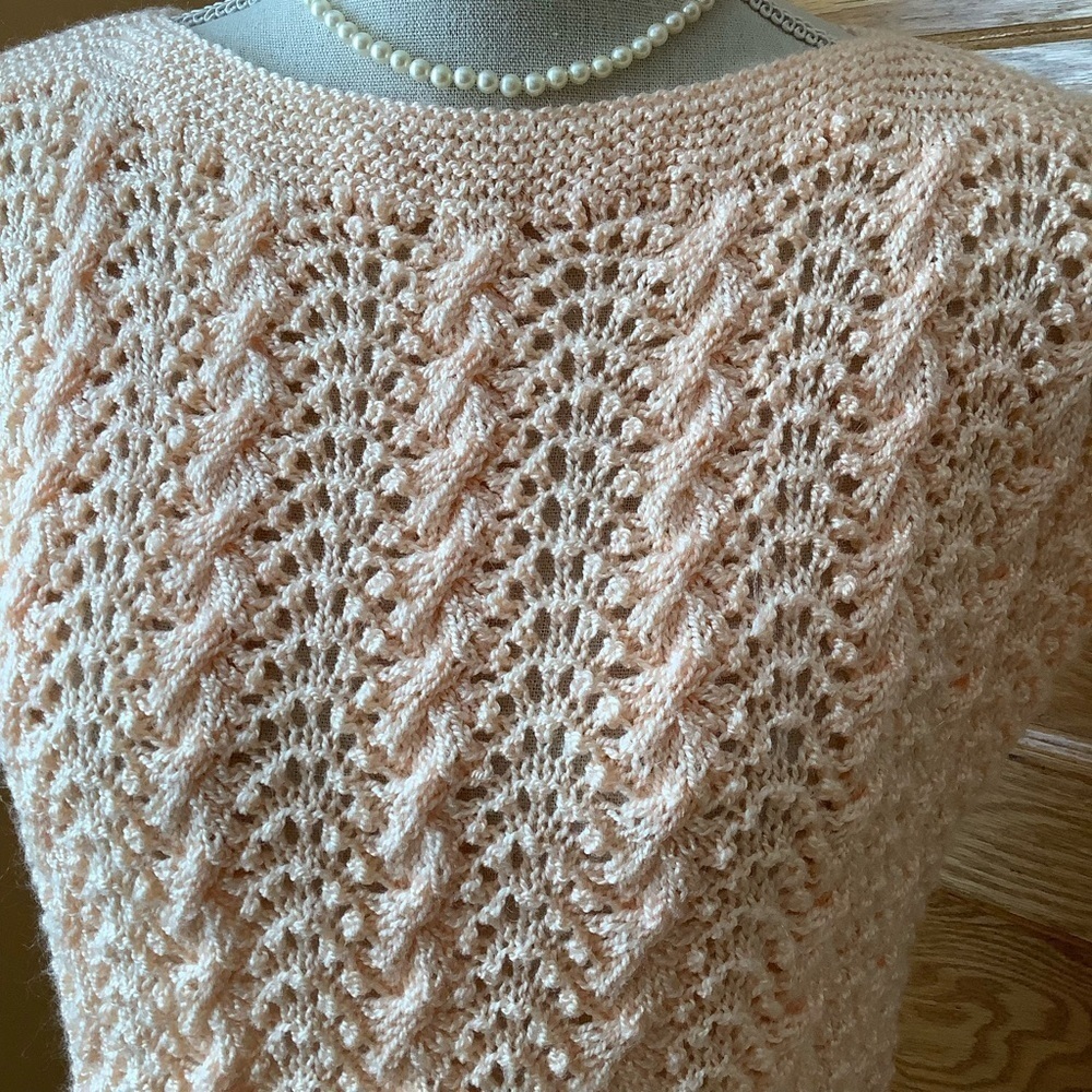 Vintage Hand Knit Peach Cable Knit Sweater Vest Scalloped Hem Size S - Picture 5 of 11